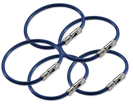Lucky Line 5 Flex-O-Loc Cable Key Ring, Galvanized Steel, Corrosion-Resistant, Blue, 5 Pack (7113005)