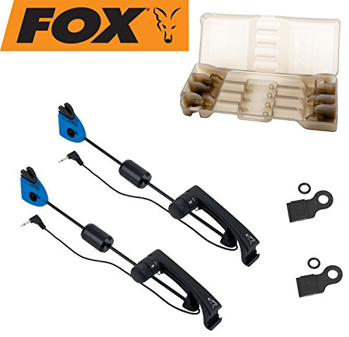 FOX MK2 Illuminated Swinger 2er Set Bissanzeiger - Pedelbissanzeiger zum Karpfenangeln, Farbe: blau, verschiebbares Gewicht, beleuchtet & einfach Montage!