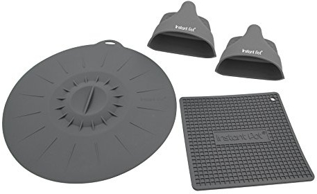 Instant Pot Elektrisches Schnellkochtopf-Set, offizielles Starterzubehör-Set – Paar Mini-Handschuhe, hitzebeständige Matte/Topflappen und Deckel mit Saugnapf