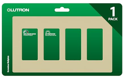 Lutron Claro Light Switch Cover Plate, 4 Gang Wallplate, Rocker Light Switch Cover, Screwless Plate For Outlets, Gloss, CW-4-IV, Ivory