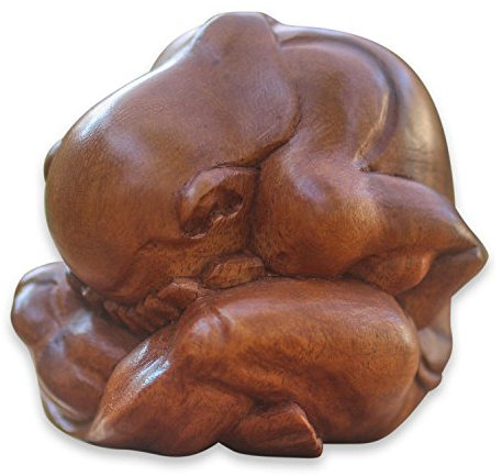 Oma Buddha Statue Weeping Buddha Yogi Holz Skulptur Buddhismus, X-Large Größe, holz, braun, M
