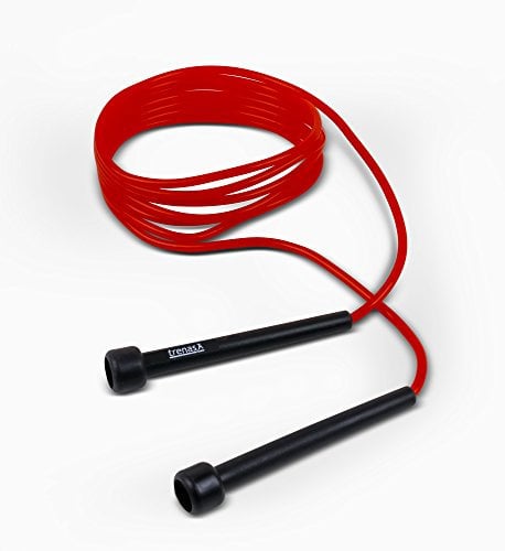 trenas Springseil | Jump Rope | Rope Skipping Seil | Springseil Erwachsene & Kinder | 3 Meter | Einfach verstellbar | Speed Rope | Rot
