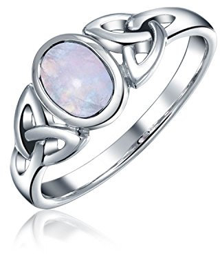 Keltischer Liebesknoten Triquetra Regenbogen Mondstein Unendlichkeitsringband Für Frauen Teenager 1Mm Band .925 Sterling Silber Juni Geburtsstein