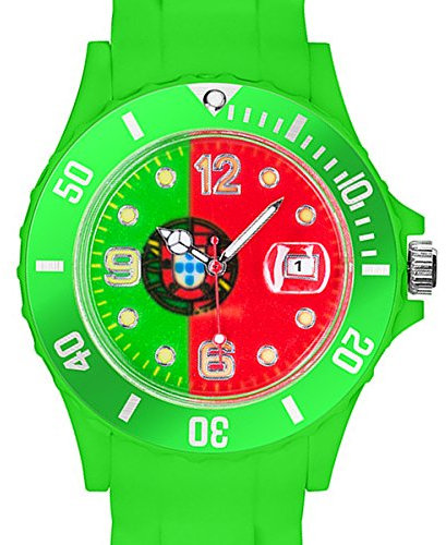 Taffstyle® Fanartikel, Uhren, Armband aus Silikon, Gummi, Modeuhren, Quarzuhren mit Fußball-Weltmeisterschaft 2014, Stil Länder, Flaggen der Weltmeisterschaft & Europameisterschaft, Portugal, 240 mm,