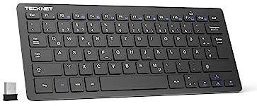 TECKNET Slim Kabellose Tastatur, Deutsches Layout, 78 Tasten Mini Wireless Tastatur mit Nano USB Empfänger für Windows/Chrome OS Smart TV - Schwarz