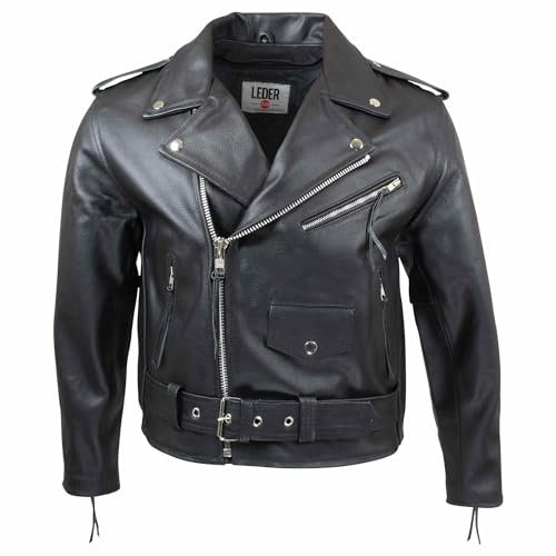 LEDER24H Herren Lederjacke Motorradjacke Biker Jacke Winter Sommer 2010, 3XL, Schwarz