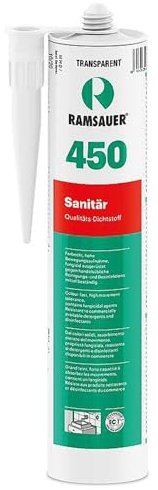 RAMSAUER 450 Sanitär 1K Silikon (Fugengrau) - 310ml Kartusche, ideal für Feuchträume & Nassbereiche, Lebensmittelbereich, leicht verarbeitbar, schnelle Tiefhärtung, optimale Glättbarkeit