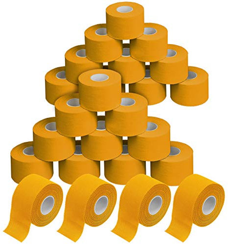 ALPIDEX 24 Rollen Sport Tape Set 3,8 cm x 10 m Gelenk Tapeverband Viele Farben Reißbares Unelastisches Sporttape Hautfreundlich Handball Fußball Volleyball, Farbe:gelb