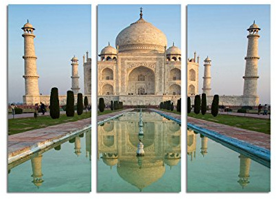 Paul Sinus Art 130x90cm – Keilrahmenbild Taj Mahal Spiegelung See 3teiliges Wandbild auf Leinwand und Keilrahmen - Fotobild Kunstdruck Artprint