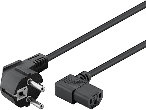 Goobay 50080 Kaltgerätekabel 2m / 90 Grad C13 Kaltgerätebuchse & Schutzkontaktstecker / Universelles PC Monitor PC Stromkabel C13 Winkelstecker Netzkabel / Schwarz / 2m