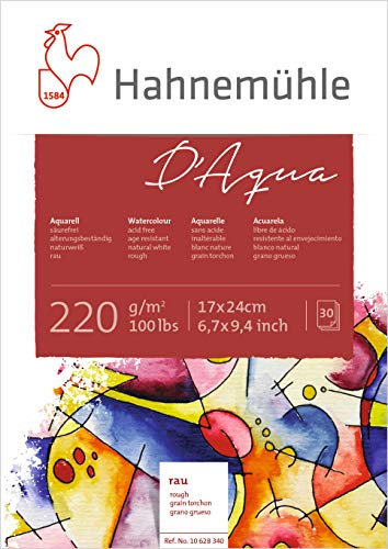 Hahnemühle Aquarellkarton D’Aqua rau 17 x 24 cm, 30 Blatt, 220 g/qm