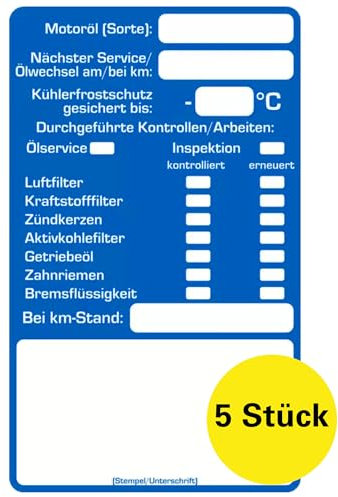 Inspektionsaufkleber 5 Stück – Service Zettel KFZ, Inspektion Zettel, Wartungsaufkleber, Service Aufkleber, Inspektionszettel, Kundendienst Aufkleber, Service Auto, KFZ Aufkleber (5 Stück)