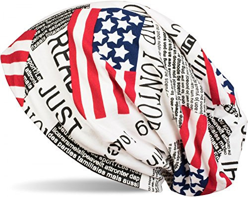 styleBREAKER Beanie Mütze im USA und UK Newspaper All Over Print Look, Slouch Longbeanie, Unisex 04024078, Farbe:Weiß