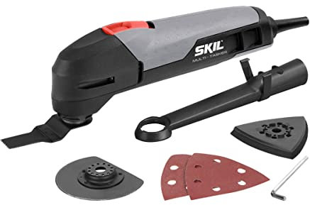 Skil 1470AA Outil Multifonction Oscillant (200W, Raccord pour Aspirateur, Plateau de Ponçage, 4 feuilles abrasives et Lame)