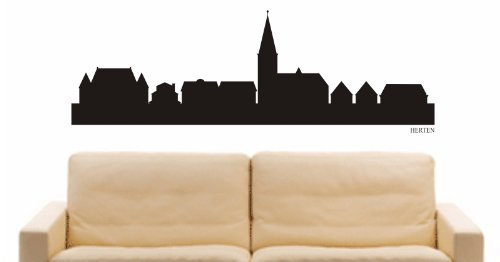 INDIGOS UG - Wandtattoo Wohnzimmer - Wandaufkleber Herten (Deutschland) Design 1-40x 12 cm - schwarz e798 Skyline Stadt - Aufkleber Kinderzimmer Schlafzimmer Küche Badezimmer Büro Dekoration