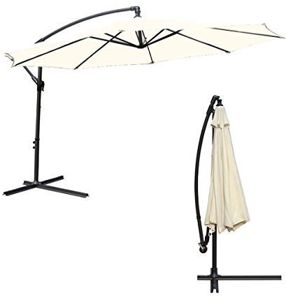 KCT 3.5m Large Cream Garden Cantilever Parasol Umbrella Patio Sun Shade with Adjustable Crank Tilt and Outdoor UV Protection