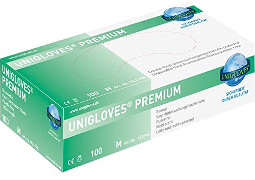 Unigloves Premium, Vinyl, Untersuchungs - Einmalhandschuh*, Größe M (1x100 Stück)