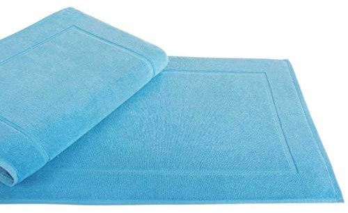 etérea Duschvorleger Frottee - 2er Set - 100% Baumwolle - Carli Classic Badezimmerteppich - Badematte schnelltrocknend - Bathroom Mat Badvorleger Waschbar - 850 GSM Badteppich 50x80 cm -Türkis