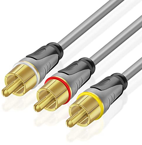 TNP Cavo Premium 3 RCA (6 FT, 1,8 m) - Video composito RCA AV 3RCA + Audio stereo 2RCA M/M,Connettore RCA placcato in oro, Connettore jack cable component, Hi Fi TV proiettore radio audio per auto