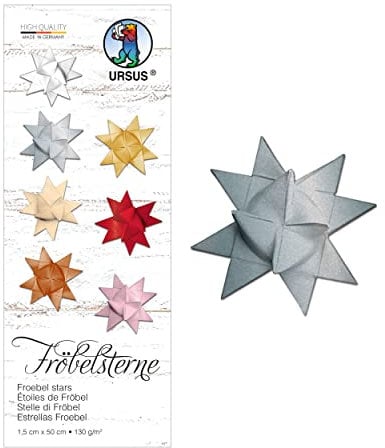 Ursus 3210089 - Papierstreifen für Fröbelsterne, silber, aus Tonzeichenpapier 130 g/qm, ca. 1,5 x 50 cm, 80 Streifen für ca. 20 Sterne, Bastelklassiker zur Weihnachtszeit