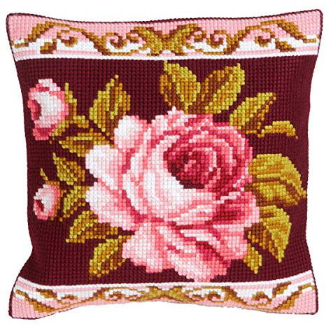 Collection d'Art CdA Kreuzstichkissen Romantische Rose II 5179, 40x40cm, Stickbild vorgezeichnet