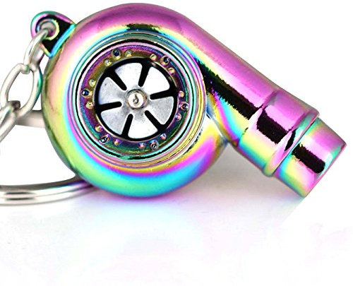 Maycom®, Schlüsselanhänger im stilvollen Turbolader-Design, mit rotierender Turbine, ideal für Modellauto-Fans, Neo Rainbow, S