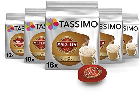 Tassimo Cápsulas Marcilla Café Con Leche | 80 Cápsulas Compatibles con Cafetera Tassimo - 5PACK - Amazon Exclusive