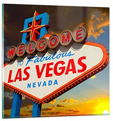 ARTTOR Bilder auf Glas 70x70cm Glasbild Amerika bestimmungsort las vegas Groß Wanddeko Bild im Glas Schlafzimmer Küche Deko Wandbilder Dekoration Wohnzimmer Modern Wand Kunstdruck Art GAC70x70-2594