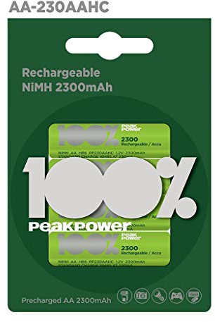 WELL ACCU-R6H/230-BL4-PP Rechargeable NiMh AA 2300mAh Battery R6, Peak Power transparent