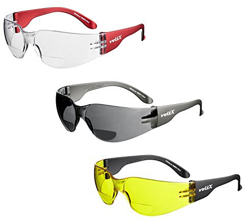 voltX 3 x GRAFTER’ Lentes de lectura de seguridad industrial bifocales, Certificado CE EN166F / Gafas de Ciclismo (Colores Mixtos: 1 x transparente 1 x ahumado 1 x amarillo dioptría +1.5)