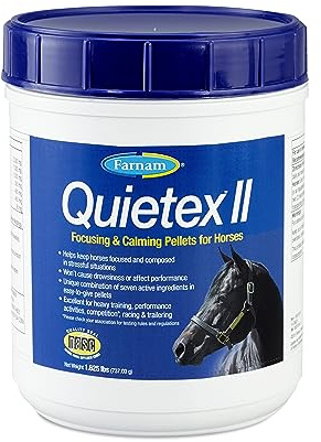 Farnam Quietex II Horse Calming Supplement Pellets, Helps Manage Nervous Behavior, Contains 7 Stress Relief Ingredients, Promotes Focus, Calm & Composed Horses, 1.625 lbs, 26 Day Supply