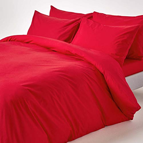 HOMESCAPES Red Pure Egyptian Cotton Duvet Cover Set Double 200 TC 400 Thread Count Equivalent 2 Pillowcases Included Quilt Cover Bedding Set