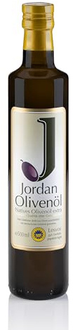 Jordan Olivenöl, Natives Extra Olivenöl, in Glasflasche 500 ml | Öl kaltgepresst aus griechische Oliven von Lesbos aus Griechenland, mit integriertem Ausgiesser und Tropfschutz