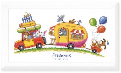 Vervaco Birth Record Caravan Trip Counted Cross Stitch, Multi-Colour