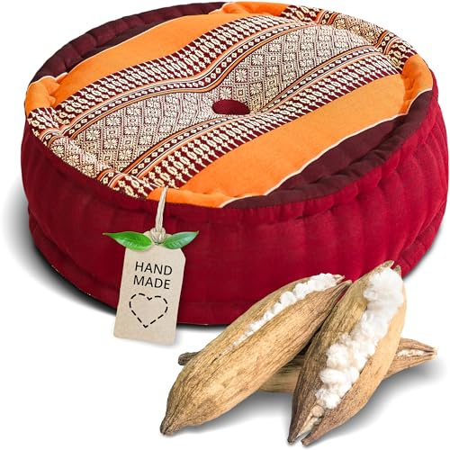 livasia Meditationskissen - Ø 38x15cm - Yogakissen mit Kapokfüllung, Pouf, Bodenkissen rund für Yoga und Zen Meditation, Zafukissen für Garten und Balkon, Sitzkissen handgemacht