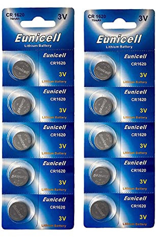 10 x CR1620 3V Lithium Knopfzelle 70 mAh (2 Blistercards a 5 Batterien) EINWEG Markenware Eunicell