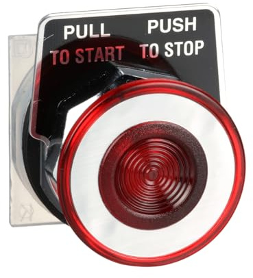 Schneider Electric Harmony 9001K lluminated Type K Push Button Head for Industrial Machinery, Chromium Plated Metal Bezel, Fits 30mm Cutouts, 110-120V AC, Push-Pull, 40mm Red Mushroom (9001KR9R)
