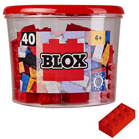 Simba 104118875 - Blox, 40 rote Klemmbausteine für Kinder ab 3 Jahren, 8er Steine, inklusive Dose, hohe Qualität, vollkompatibel mit vielen Anderen Herstellern