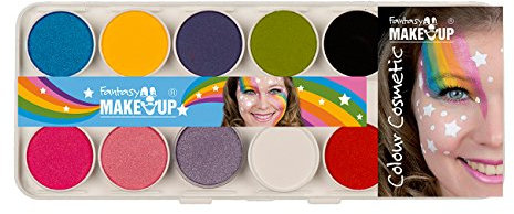 Kreul 37074 - Fantasy Aqua Make Up Girls, Malkasten 10 Farben, 2 Schwämme, 2 Pinsel, Schminke