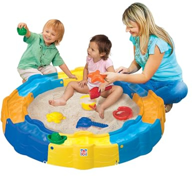Grow'n Up Sand N Play Build a Box Sandbox with Water Canal, EZ Clean Liner, 10 Accessories, UV-Protected, Portable Carry Cover, Sensory Outdoor Play for Toddlers 18-36 Months, Easy Storage & Travel