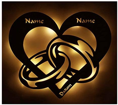 Namofactur Wanddeko aus Holz mit LED Beleuchtung | Geschenk-Idee zur Hochzeit, Jahrestag oder Valentinstag | Farb- und LED Optionen | Größe M: 34x30 cm