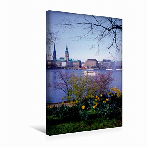 Premium Textil-Leinwand 30 x 45 cm Hoch-Format Die Hamburger Skyline im Frühling | Wandbild, HD-Bild auf Keilrahmen, Fertigbild auf hochwertigem Vlies, Leinwanddruck von Lothar Reupert