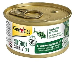 GimCat Superfood ShinyCat Duo Thunfisch mit Zucchini - Katzenfutter mit saftigem Filet ohne Zuckerzusatz für ausgewachsene Katzen - 24 Dosen (24 x 70 g)