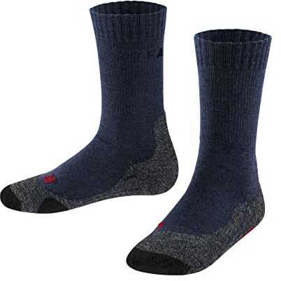 FALKE Unisex Kids TK2 Explore Hiking Socks, Mid Calf, Medium Padding Athletic Sock, Breathable Quick Dry, Merino Wool, Blue (Dark Blue 6680), 3-6, 1 Pair