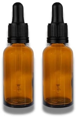 Two 20ml Amber Brown Glass Bottles with Dropper Pipettes