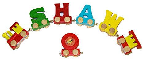 Buchstabenzug Bunt Namens-Set 4 Buchstaben Namen (kostenfreie Loc, Waggon & Fotozug) | Fun World Toys® Buchstaben Zug Holz Name