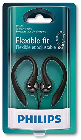 Philips SHS3300BK In-Ear Headphones, Earhook, Sports Headphones (Bass Beat vents, 1.2 m cable) - Black