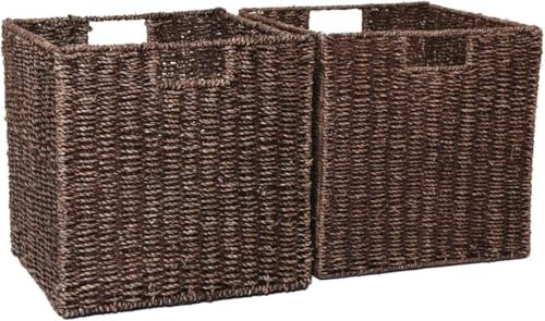 VIVANNO 2 Regalkorb Schrankkorb Seegras für Ikea Kallax/Expedit braun