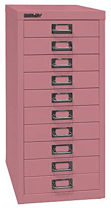 BISLEY MultiDrawer, 29er Serie, DIN A4, 10 Schubladen, Metall, 601 Pink, 38 x 27.9 x 59 cm
