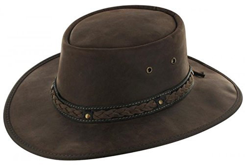 Barmah Squashy Bronco Leder Traveller Herren - Made in Australia Flechtband Rindlederhut Outdoorhut mit Lederband, Einfass Frühling-Sommer Herbst-Winter Frühjahr Sommer Herbst Winter - L (58-59 cm)